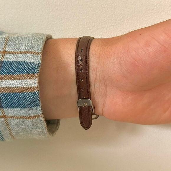 Y2K Rose Gold Brown Leather Quartz Watch with Black Dial Unisex 8.5" New - Picture 5 of 5